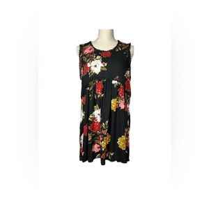 JODIFL Floral Tank Blouse Women’s Size Medium Black with Floral Print